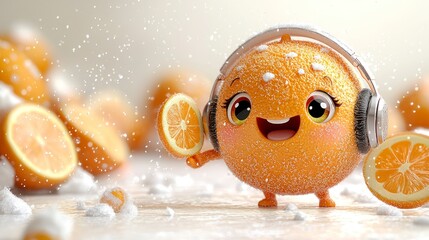 Cute orange character enjoys winter