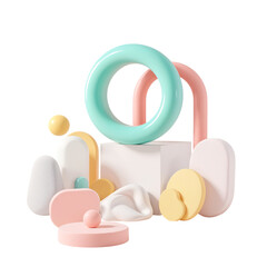 Abstract geometric shapes and forms in pastel colors creating a playful and modern composition isolated on transparent background