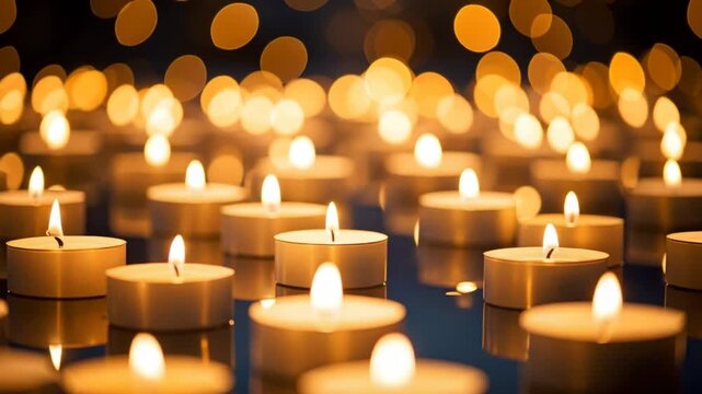 Many lit candles warm glow