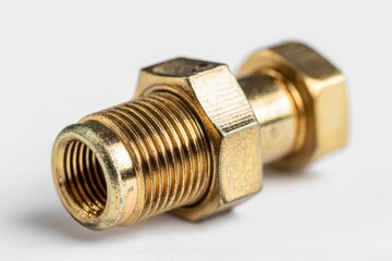 Close-up of a brass connector fitting showcasing detailed threading and metallic shine