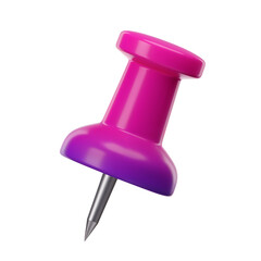 Bright pink and purple gradient pushpin with sharp metal point isolated on transparent background
