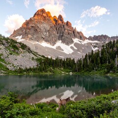 Mountain lake with wildlife