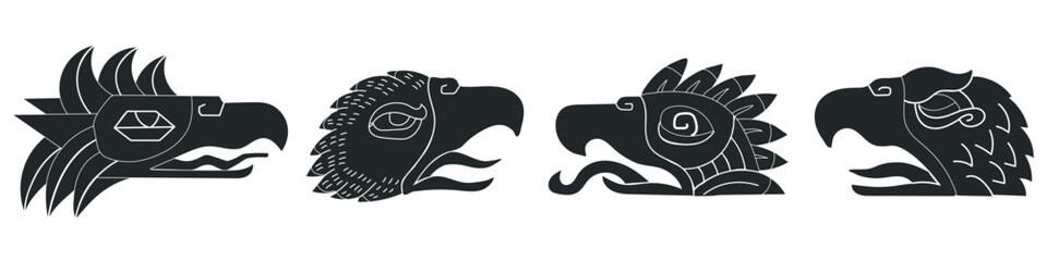Cuauhtli silhouettes sign set collection tattoo hand drawn icon clipart avatar logotype isolated illustration;