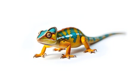 Fototapeta premium Yellow and blue Panther chameleon, isolated on pure white background.