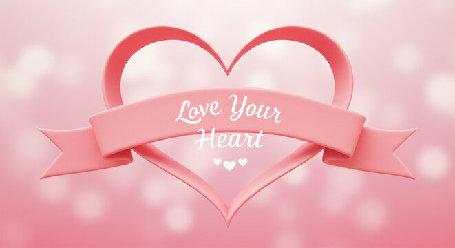 Naklejki Pink heart ribbon love valentine's day background romantic greeting card design art