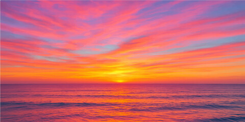 Beautiful sunset over the sea with colourful sky and horizon