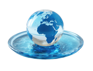 Earth sphere resting on a water surface