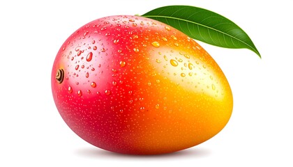 Juicy Mango with Leaf with White Background.