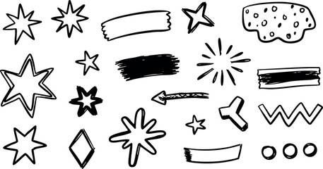 Fototapeta premium Hand Drawn Starburst and Arrow Doodle Elements Vector Illustration Set 
