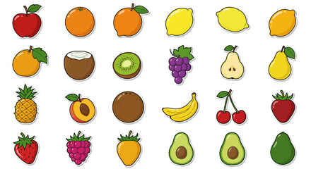 Obraz premium a collection of colorful cartoon-style fruit icons.