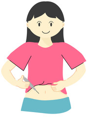 A woman with diabetes injecting herself with insulin in her abdomen, ovulation-triggering injection