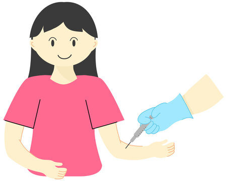 A woman receiving an injection in her arm, blood donation