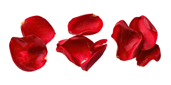 Close-up of several vibrant red rose petals against a transparent background - Powered by Adobe