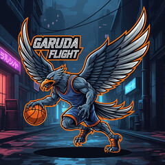 An eagle playing basketball