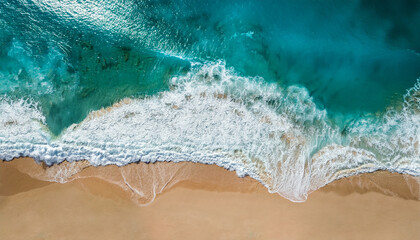 Obraz na płótnie Canvas Beach and waves as a background from top view blue water background from drone summer seascape from air bali island indonesia travel image 