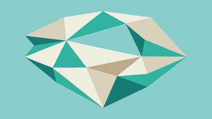 Geometric Crystal Facet Design in Teal Beige and White on Light Blue abstract diamond
