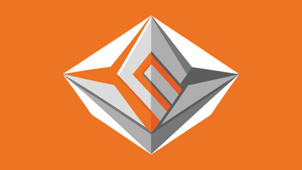 Geometric Crystal- Like Shape in White Gray and Orange on Orange Background abstract diamond