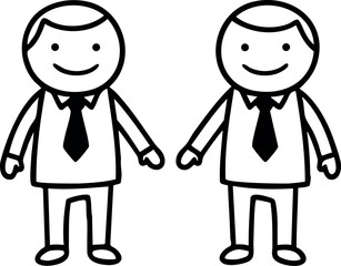 Fototapeta premium Two happy business men cartoon characters smiling in simple black and white style vector illustration 