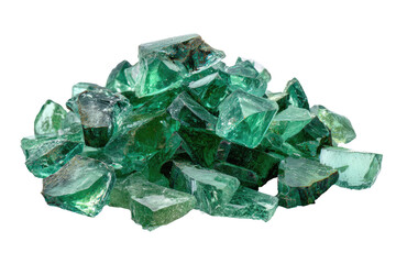 A pile of emerald green, faceted glass shards