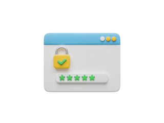 Digital security concept with a padlock and password input field on a computer screen isolated on transparent background