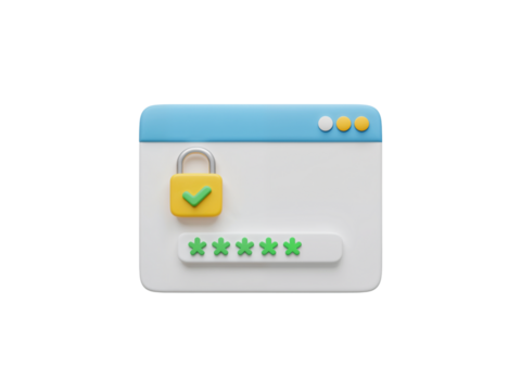 Digital security concept with a padlock and password input field on a computer screen isolated on transparent background