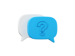 Two rounded speech bubbles one white and one blue with a question mark symbol inside isolated on transparent background