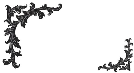 Set of Elegant Ornate Black Flourish Corner Decorations in a Classic Baroque Style
