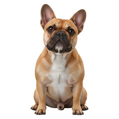 Obraz premium A tan french bulldog sitting upright looking directly at the camera lens