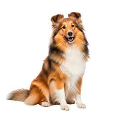 Fototapeta premium A shetland sheepdog sitting upright with a happy expression on its face