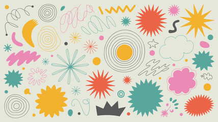 Set of Colorful Retro Abstract Doodle Shapes
