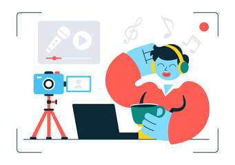 Reaction Video Vector Illustration featuring a Smartphone with a Viral Video and People Giving Likes and Reactions on Social Media in a Background