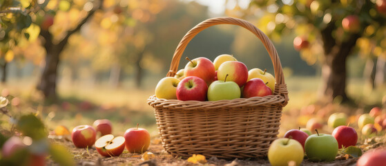 Apple Basket Autumn Harvest Orchard Fresh Fruit Red Yellow Season Fall Agricultural Organic