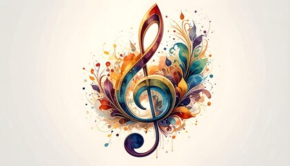 Colorful treble clef design with floral ornamentation.