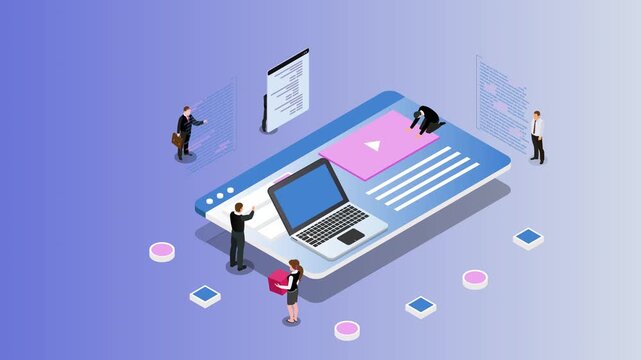 Infographic of Business Teamwork and Online Collaboration 3d animation cartoon