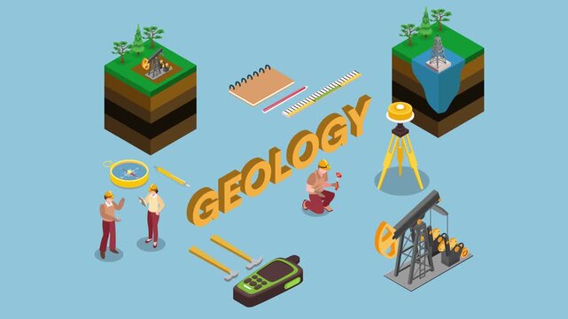 Infographic of Geologists and Oil Extraction 3d animation cartoon