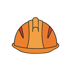 Orange Safety Hard Hat Icon. This vibrant protective headgear emblem signifies secure work environments, diligent labor, and building endeavors. Ideal for industrial and engineering concepts.