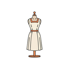 Fashion Dress on Mannequin Icon. This minimalist vector illustration features a stylish garment displayed on a clothing form, symbolizing design and bespoke apparel.