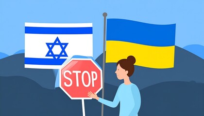 Stop the conflict between nations with a stop sign.
