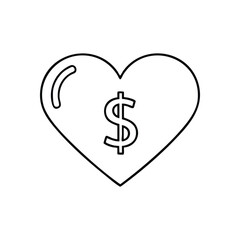 Financial Passion Symbol. An elegant pictogram portraying a currency mark inside a loving shape, conveying value for economics or monetary goals.