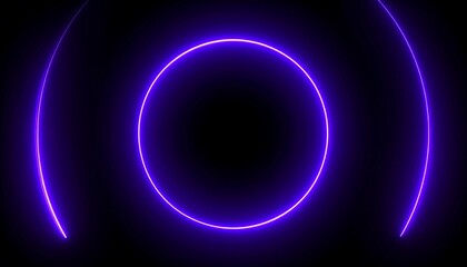 Two concentric neon purple circles illuminate a dark background with vibrant glowing lines.