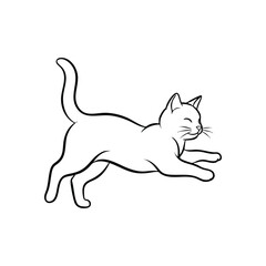 Playful White Cat Leaping. A graceful monochrome illustration of a domestic animal in motion, conveying joy and freedom. This pet embodies elegance and lively energy.