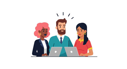 Diverse team collaborating in a modern office setting. Illustrates teamwork, idea generation, and digital productivity for business and technology concepts.