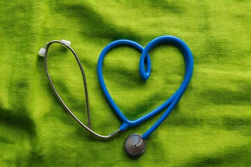 Heart-Shaped Stethoscope on Green Scrubs: Symbol of Healthcare, Love, and Dedication in Medicine - A Professional Still Life