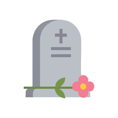 Obraz premium Memorial Stone and Gentle Flower. A simple grave marker adorned with a delicate bloom, symbolizing remembrance, respect, and eternal peace.