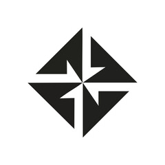 Concentric Arrows Geometric Icon. This minimalist graphic showcases four dark pointers converging on a central hub, ideal for design concepts involving unity, direction, or a focal point.