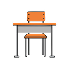 School Desk and Chair Illustration. Minimalist flat design depicting a student workstation. This clear graphic symbolizes academic pursuit, knowledge acquisition, and formal instruction.