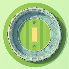 Overhead view of a circular cricket stadium, showcasing the pitch and tiered seating.