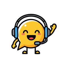 Cheerful Messaging Icon with Headset. A joyful yellow message bubble sporting a headset, symbolizing accessible customer care. This friendly character is ready for helpful dialogue.