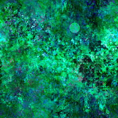 Mysterious night landscape Moon, moonlight Tropics, tropical nature, jungle Digital painting in dark green, blue tones