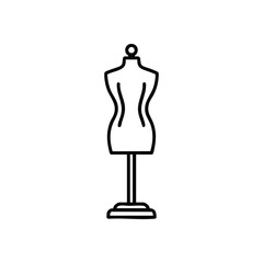 Elegant White Dress Form Icon. Stylish clothing dummy on a plain dark backdrop. Symbolizes fashion design, garment creation, and professional apparel presentation.